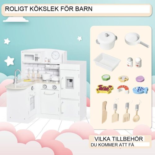 Kids Play Kitchen med elektronisk vattendispenser och tillbehör