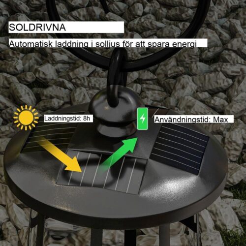 Solar Garden Lantern, 122cm LED Path Light med sensor och avtagbar kropp