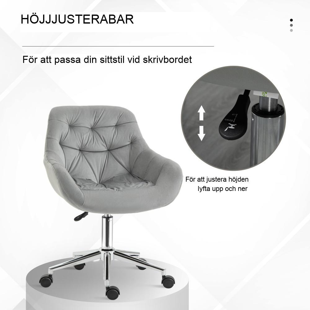 Ergonomisk kontorsstol i sammet, höjdjusterbar, grå