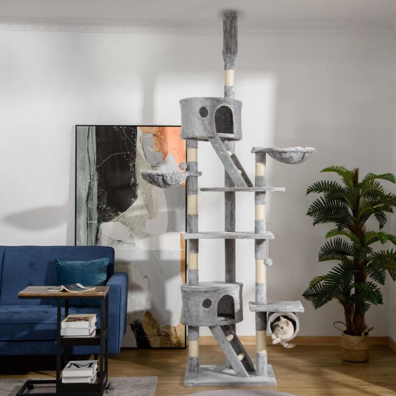 Ceiling Cat Tree Tower – Sisal skrapstolpe, flera nivåer och plattformar