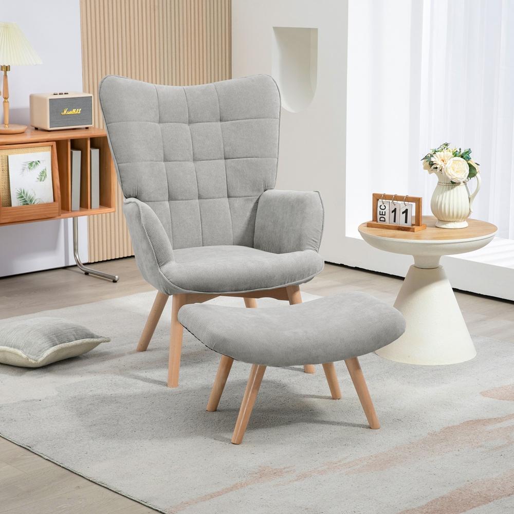 Grå manchester Wing Chair and Pall Set – Klädd loungestol med fotstöd