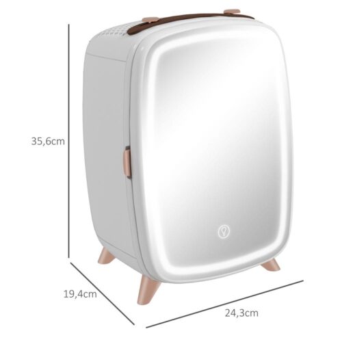 Kosmetisk minikylskåp med spegel, LED-lampor och kylfunktion, 6L bärbart skönhetskylskåp för hudvård och drycker
