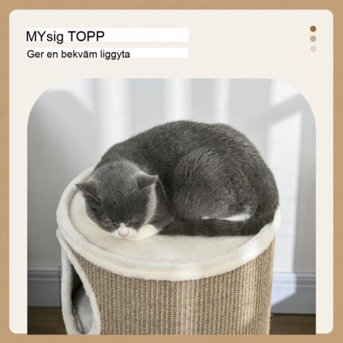 Kattskraptunna i tre nivåer med grottor, sisal och plyschtorn