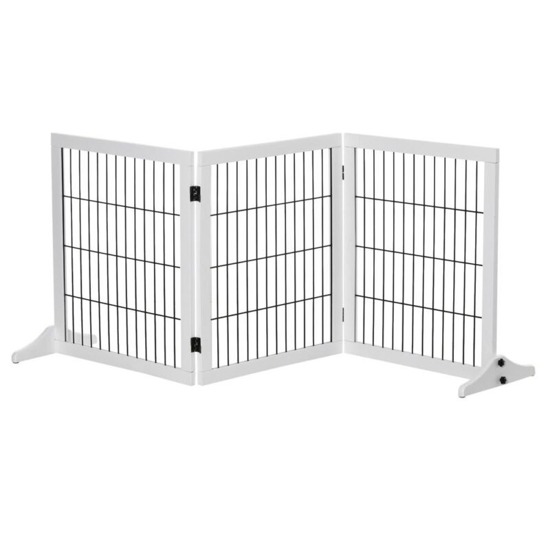 White Pine Wood Pet Barrier Gate – 3 paneler, hopfällbar, trappa och dörrsäkerhet