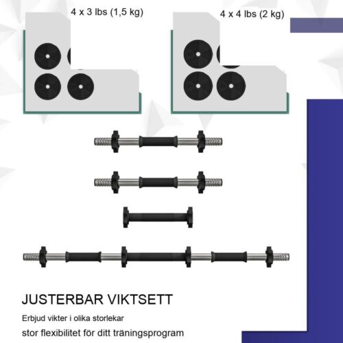 Justerbart 15 kg 2-i-1 hantelset med skivstång för styrketräning