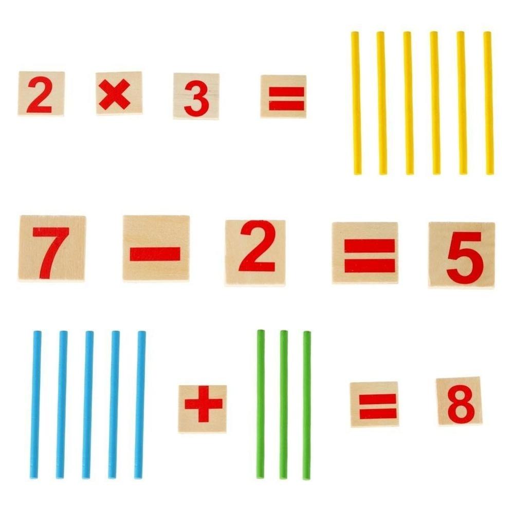 Montessorikulramset av trä med färgglada pinnar för matematikinlärning