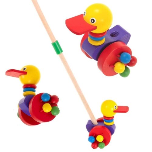 Wooden Duck Walking Stick Pusher Toy för småbarn