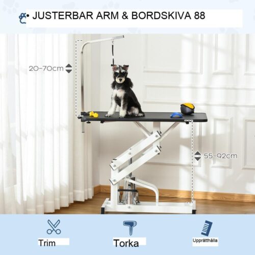 Hydrauliskt skötbord för hundar och katter – Höjdjusterbar arbetsyta och bom