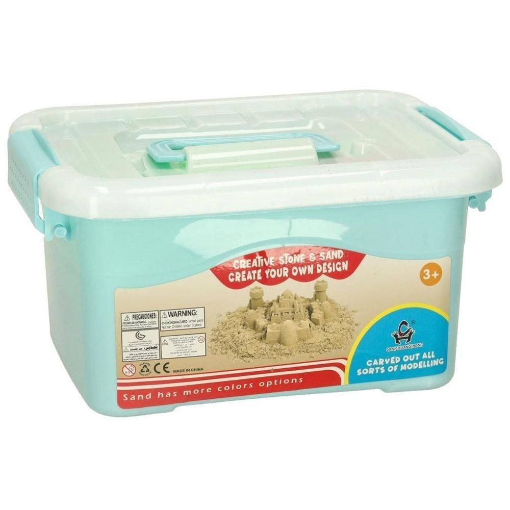 2 kg Kinetic Sand Set med formar, pump och uppblåsbar sandlåda Beige