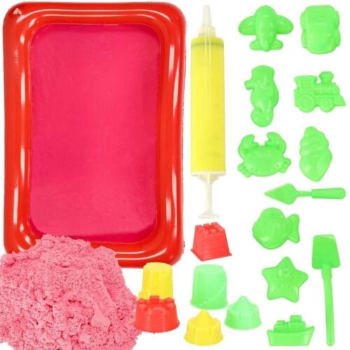 2 kg Kinetic Sand Playset med formar, pump och uppblåsbar sandlåda