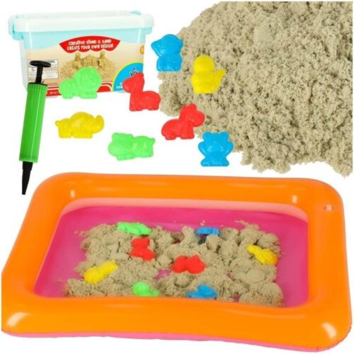 1KG Kinetic Sand Set med sandlåda, 8 formar och pump för kreativ lek