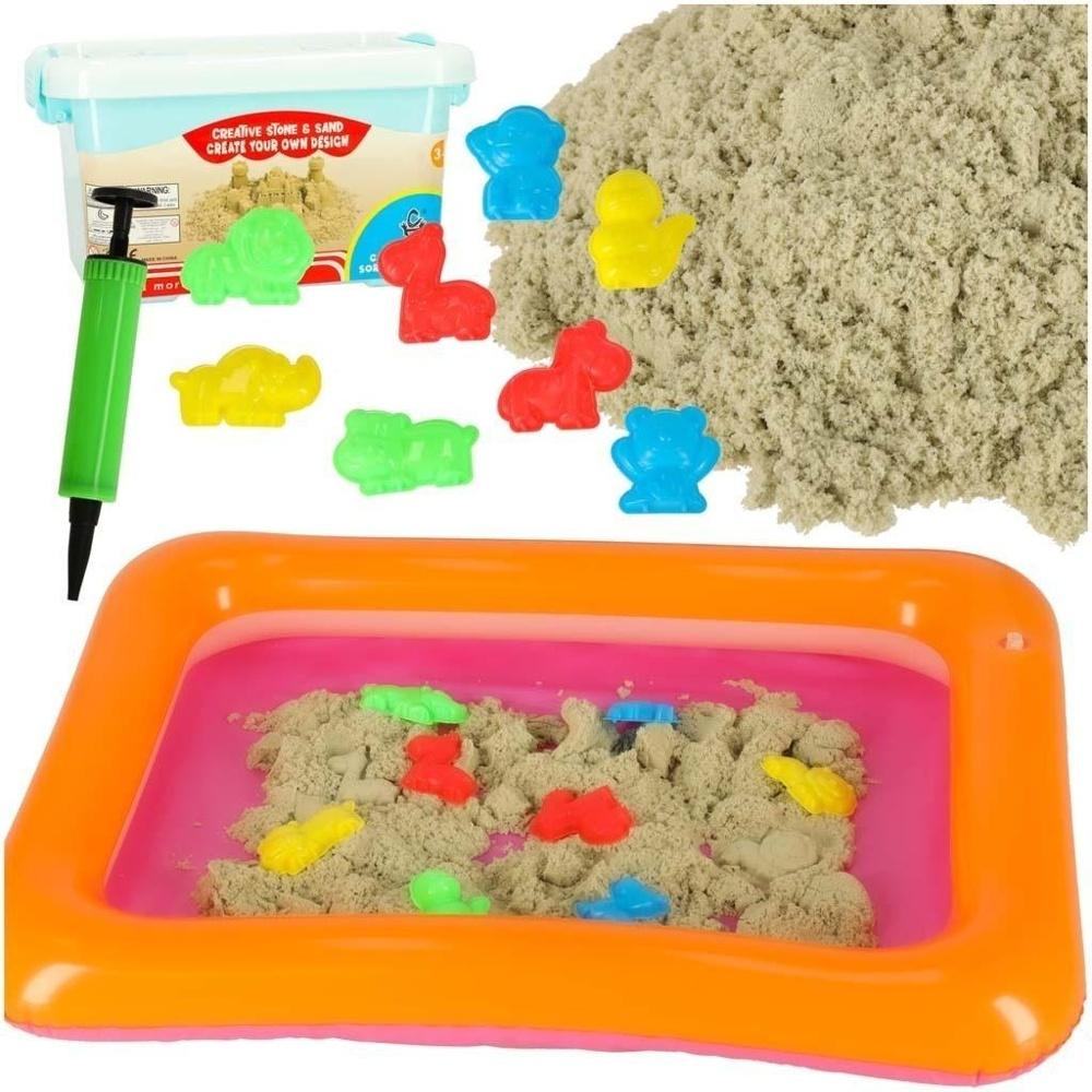 1KG Kinetic Sand Set med sandlåda, 8 formar och pump för kreativ lek