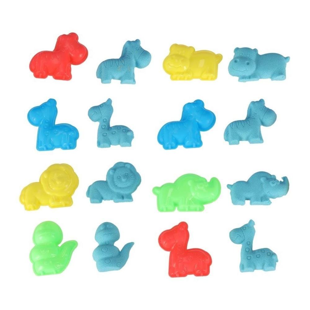 Blue Kinetic Sand Set – 1 kg modelleringssand med 8 formar och uppblåsbar sandlåda