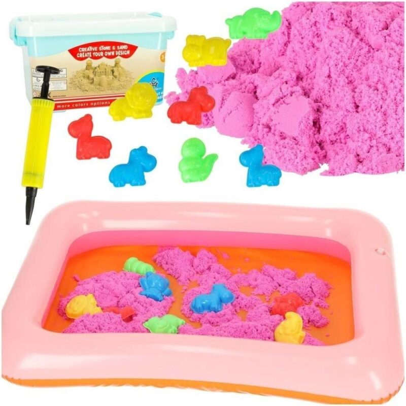 Pink Kinetic Sand Playset 1 kg med 8 formar, sandlåda och pump