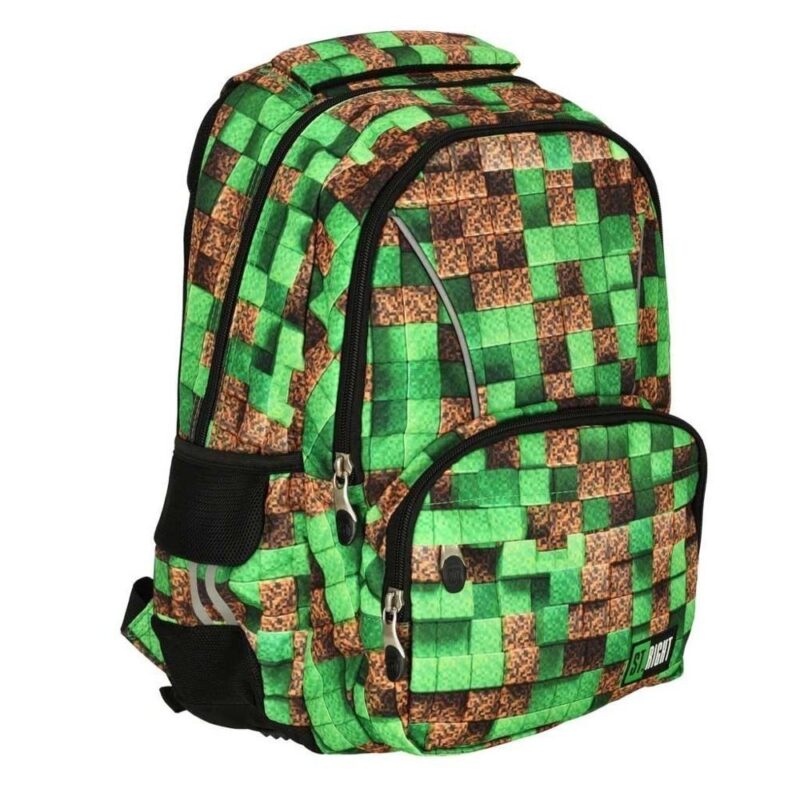 Stright Pixel Cubes Ergonomisk skolryggsäck, 21L med laptopfack och reflekterande säkerhet