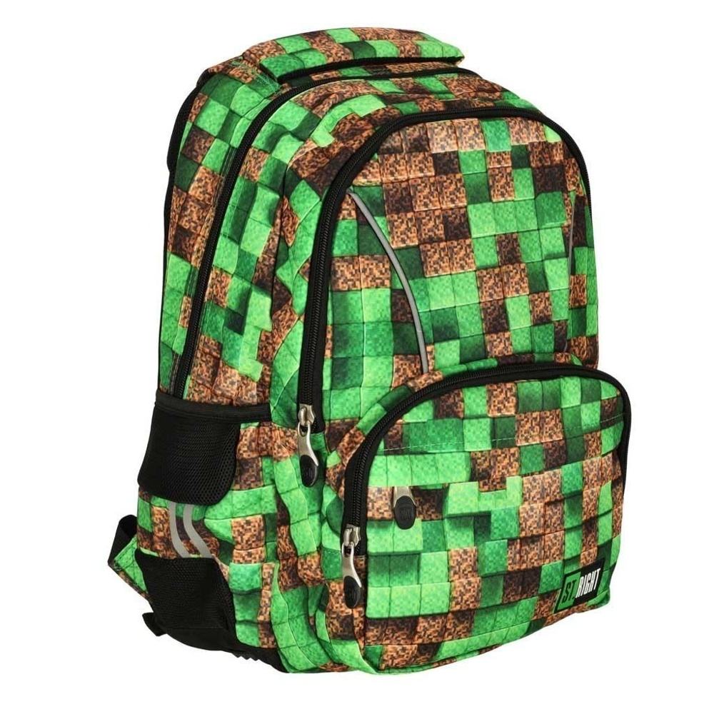 Stright Pixel Cubes Ergonomisk skolryggsäck, 21L med laptopfack och reflekterande säkerhet