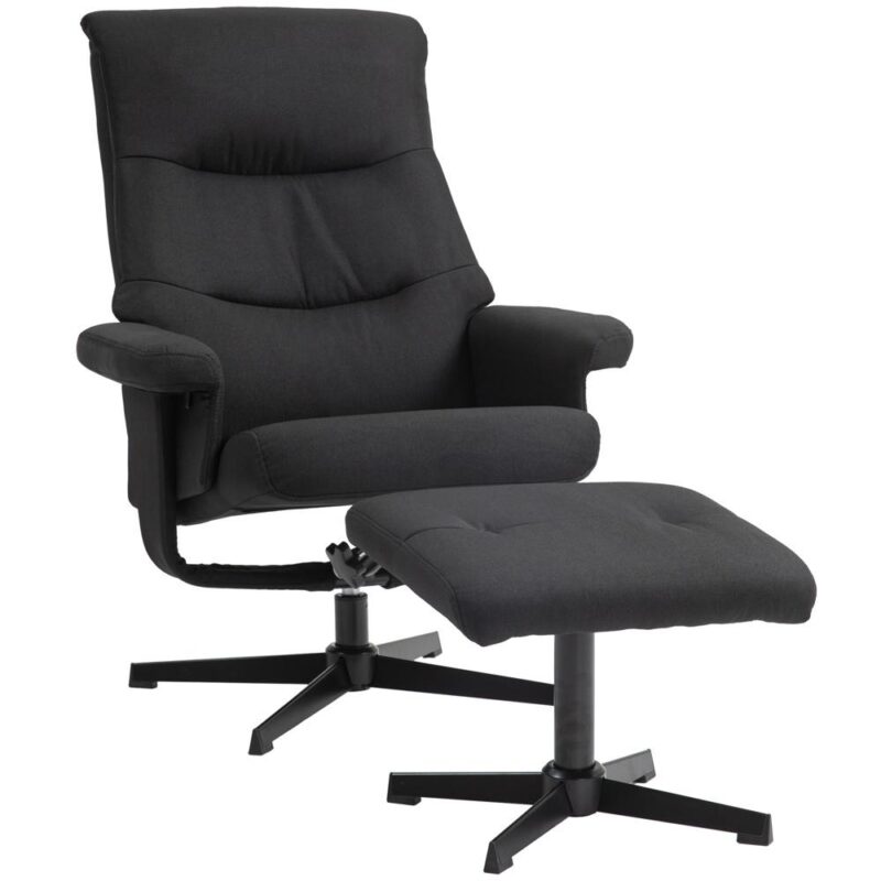 Black Velvet Recliner Stol med gung- och vridfunktion samt fotpall