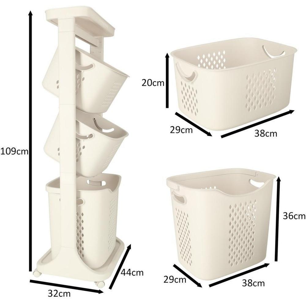 Trippel tvättkorgar med hjul – Mobil förvaringsanordning med 3 korgar