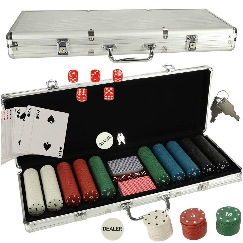 Premium Poker Set – 500 marker, 2 kortlekar, tärningar och låsbart fodral