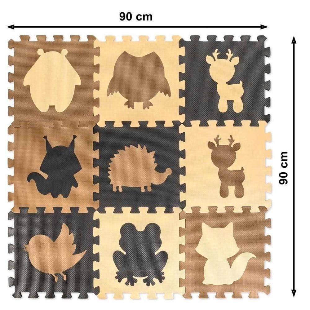 Stor skumpusselmatta för barn – 9 sammankopplade bitar, beigebrun svart, 85×85 cm Lek och lär