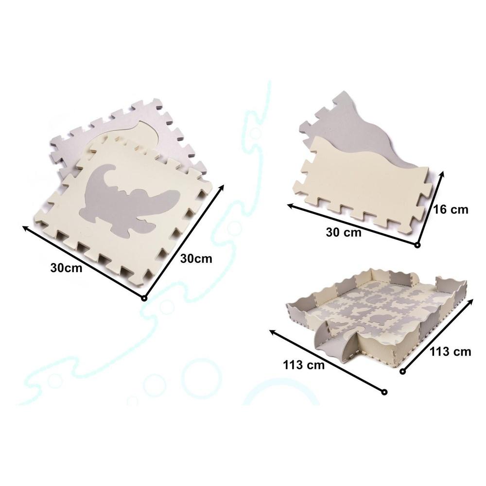 Vattentät skumpusselmatta med avtagbara djur, grå-ecru lekhage för småbarn