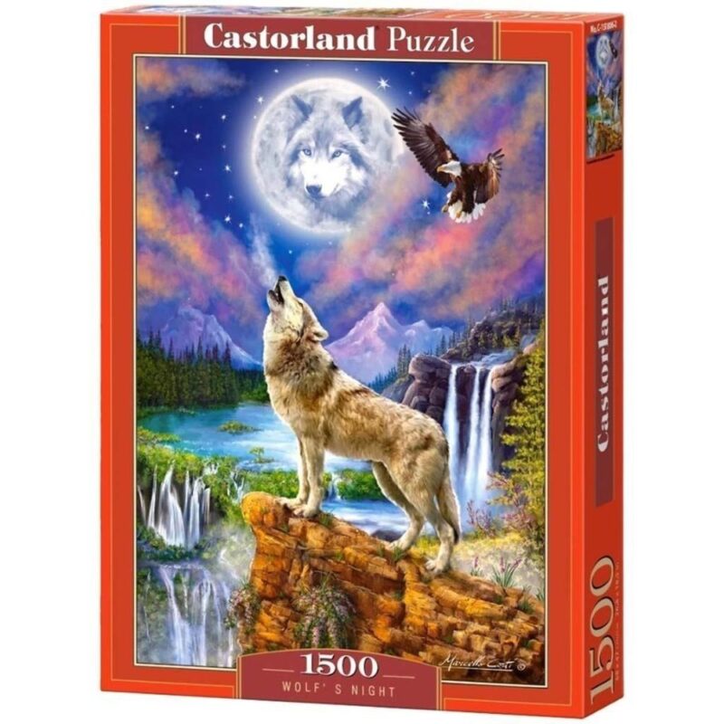 CASTORLAND 1500-bitars Wolf’s Night Pussel, 68×47 cm Väggdekor Familjespel