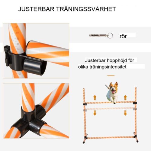 6-delat hundagilityset med justerbara hopp, visselpipa och bärväska