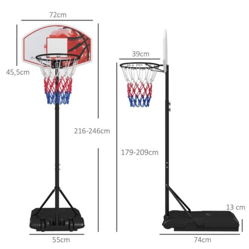 Justerbar höjd för basketbåge, utomhusstål med hjul, ålder 6+