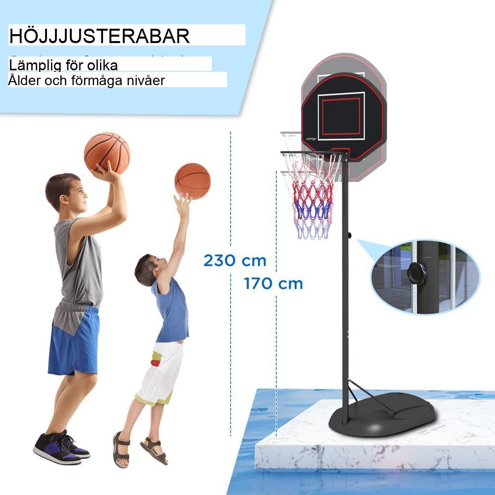 Justerbar höjd Basketbågeställ med hjul, 221-282cm Svart