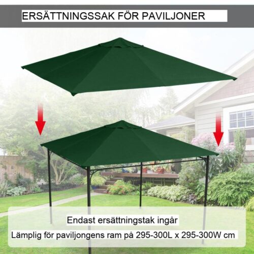 Green Gazebo Ersättningstak – UV- och vattentät polyesterkapell – 2,98 x 2,95 m