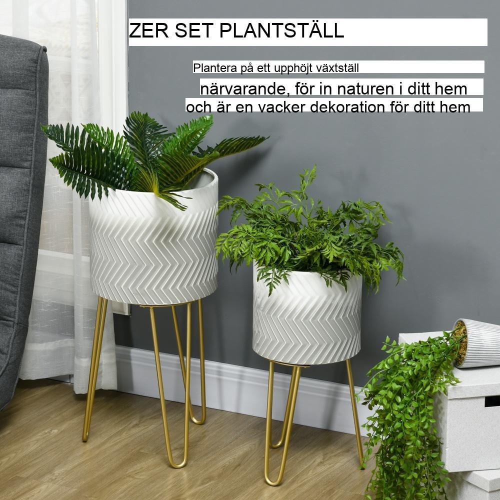 Modern Metal Plant Stand Set om 2 – Vit gråguld