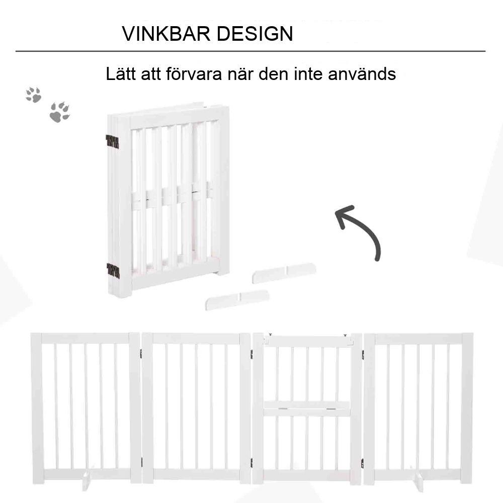 Vikbar hundgrind, vit furu, 215 cm säkerhetsbarriär för trappor och hallar