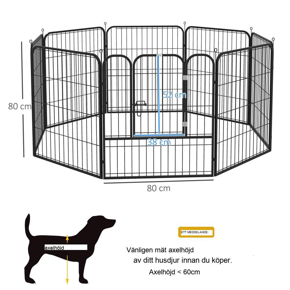 Svart metall valp lekhage hölje, anpassningsbar, inomhus/utomhus hundlöpning, 79×79 cm