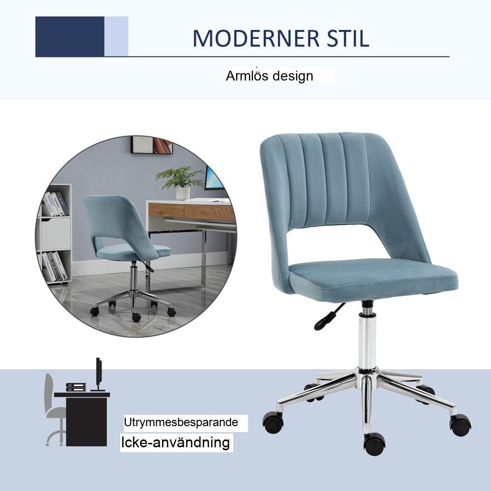 Blue Ergonomic Velvet Swivel Chair, justerbar höjd för kontor och vardagsrum