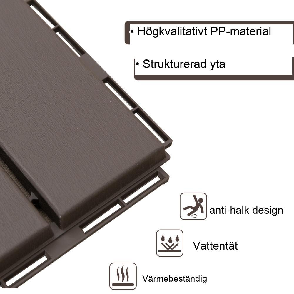 Återvunnen plast uteplatsplattor Set om 9 – Halkfri, klicka på Installera, brun