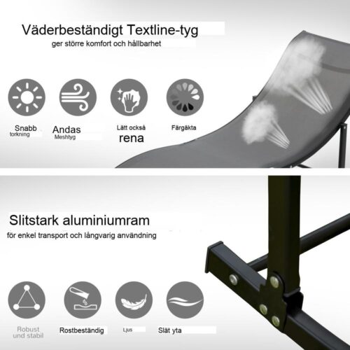 Ergonomiska S-formade solstolar i aluminium, set med 2 – mörkgrå