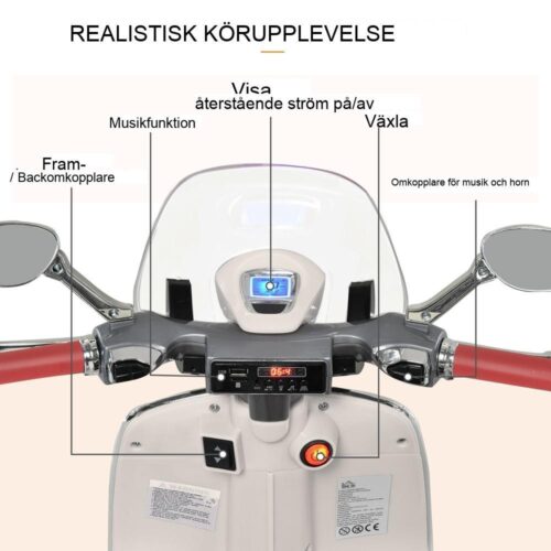 Licensierad Vespa Kids elektrisk motorcykel med musik och lampor (3-6 år)