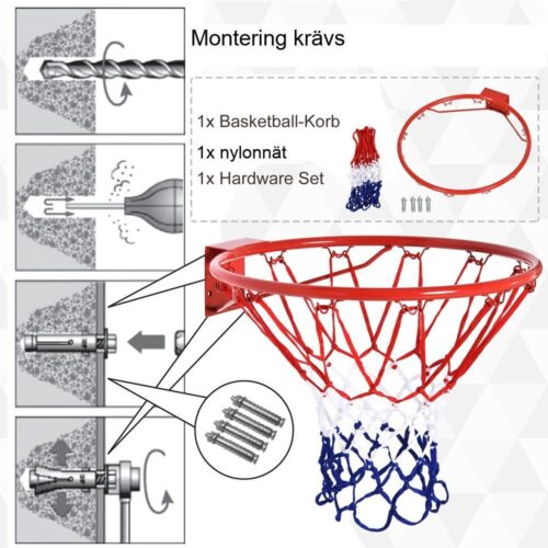 Röd Blå Vit 46cm Inomhus utomhusbasketbåge Väggmonterad