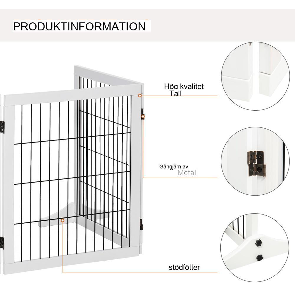 White Pine Wood Pet Barrier Gate – 3 paneler, hopfällbar, trappa och dörrsäkerhet