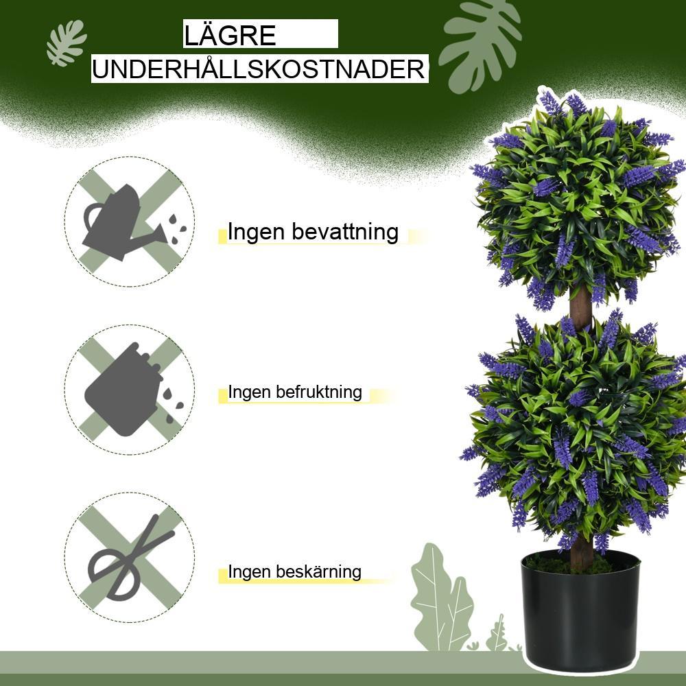 Konstgjorda lavendelträd uppsättning om 2 – UV-beständig, 70 cm för inomhus-/utomhusdekor