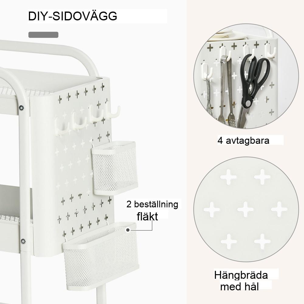 Vit 3-vånings köksvagn med lådor och hjul för förvaring och organisation