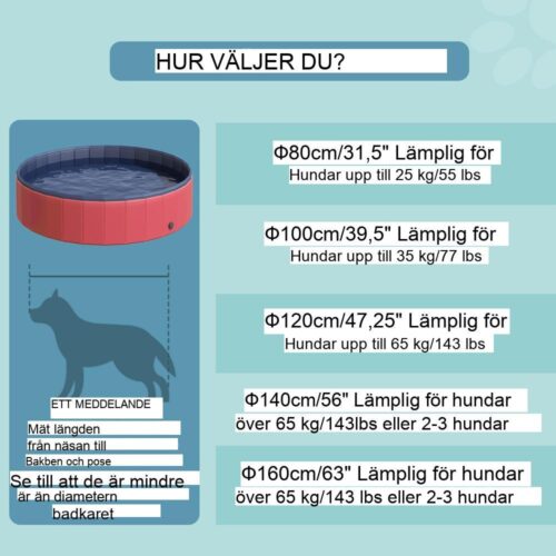 Röd hopfällbar hundbassäng, stor plaskdamm utomhus för husdjur, Ø140cm