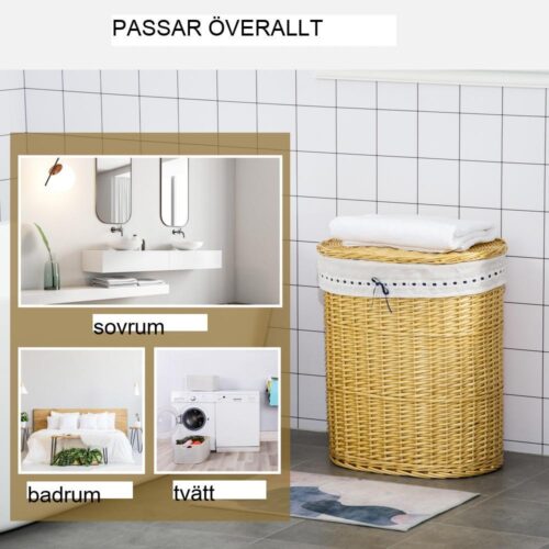 Flätad tvättkorg med lock | Avtagbart innerfoder och luktkontroll | Naturlig skönhet för sovrum och badrum
