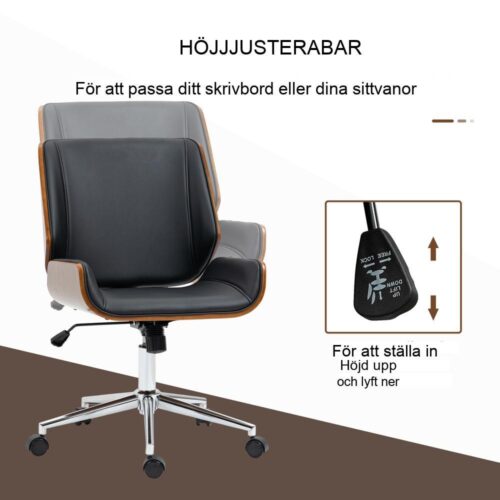 Kontorsstol i retro trä, höjdjusterbar med lutningsfunktion