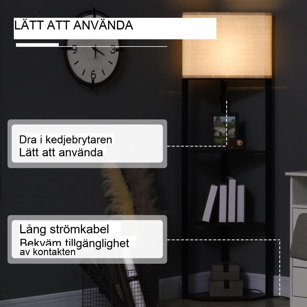 Modern trekantig golvlampa med hyllor, dimbar LED-belysning