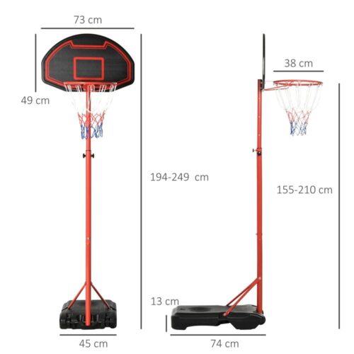 Höjdjusterbar basketbåge med stativ och hjul 194-249cm