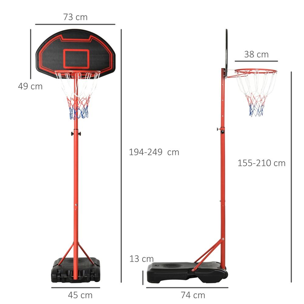 Höjdjusterbar basketbåge med stativ och hjul 194-249cm