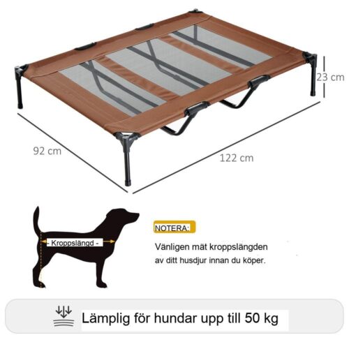 Stor upphöjd hundsäng utomhusstol, metall och Oxford-tyg, kaffebrun