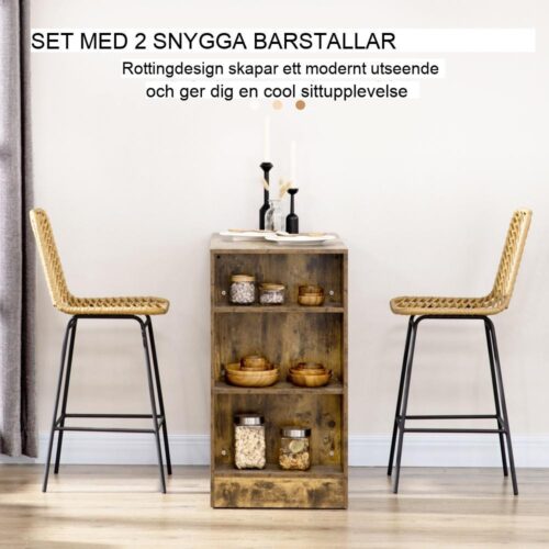 Boho Style Barstol Set om 2 med ryggstöd och fotstöd – gul