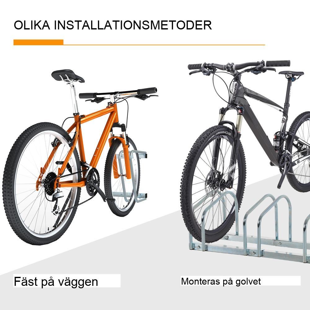 Väderbeständigt cykelställ i stål rymmer 4 cyklar – kan monteras på vägg och golv